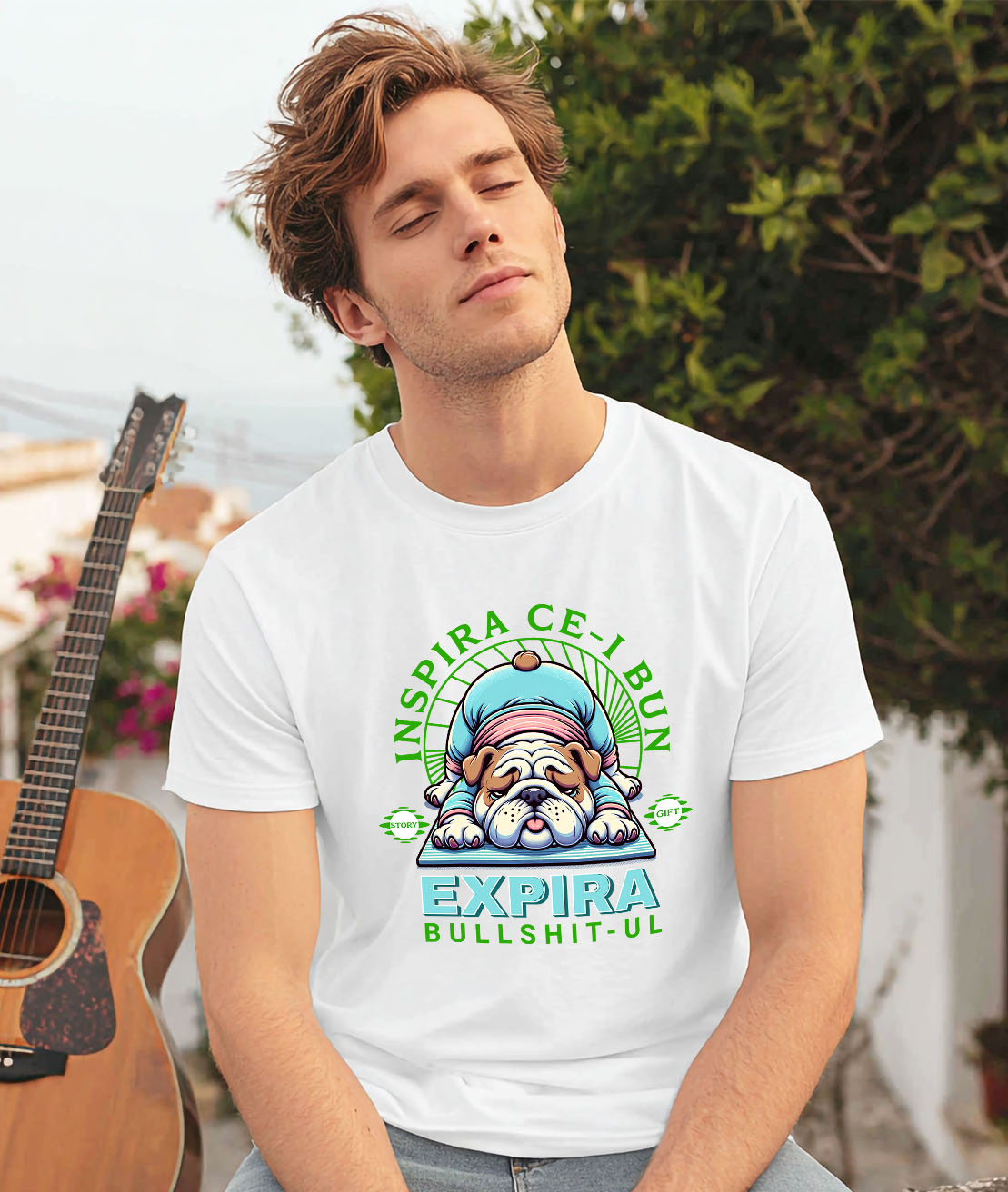 Tricou Femei, Barbati, Copii, Fata, Baiat, Unisex Personalizat Câine Gras Haios în Poziție de Yoga – Relaxare și Sport pentru Familie și Copii [1]