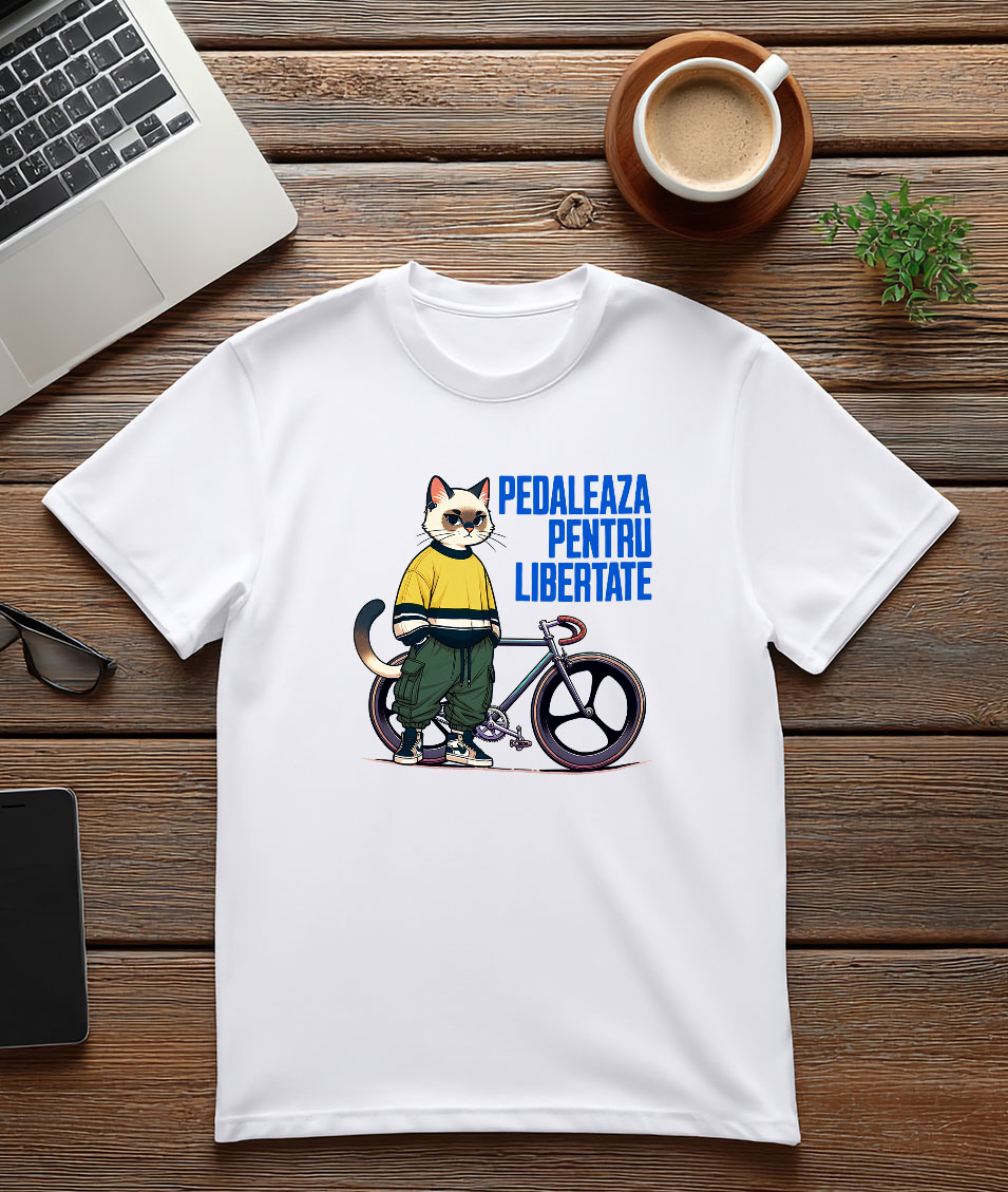 Tricou Femei, Barbati, Copii, Fata, Baiat, Unisex Personalizat Pisică Modernă pe Bicicletă – Design Haios pentru Cadouri Personalizate [2]