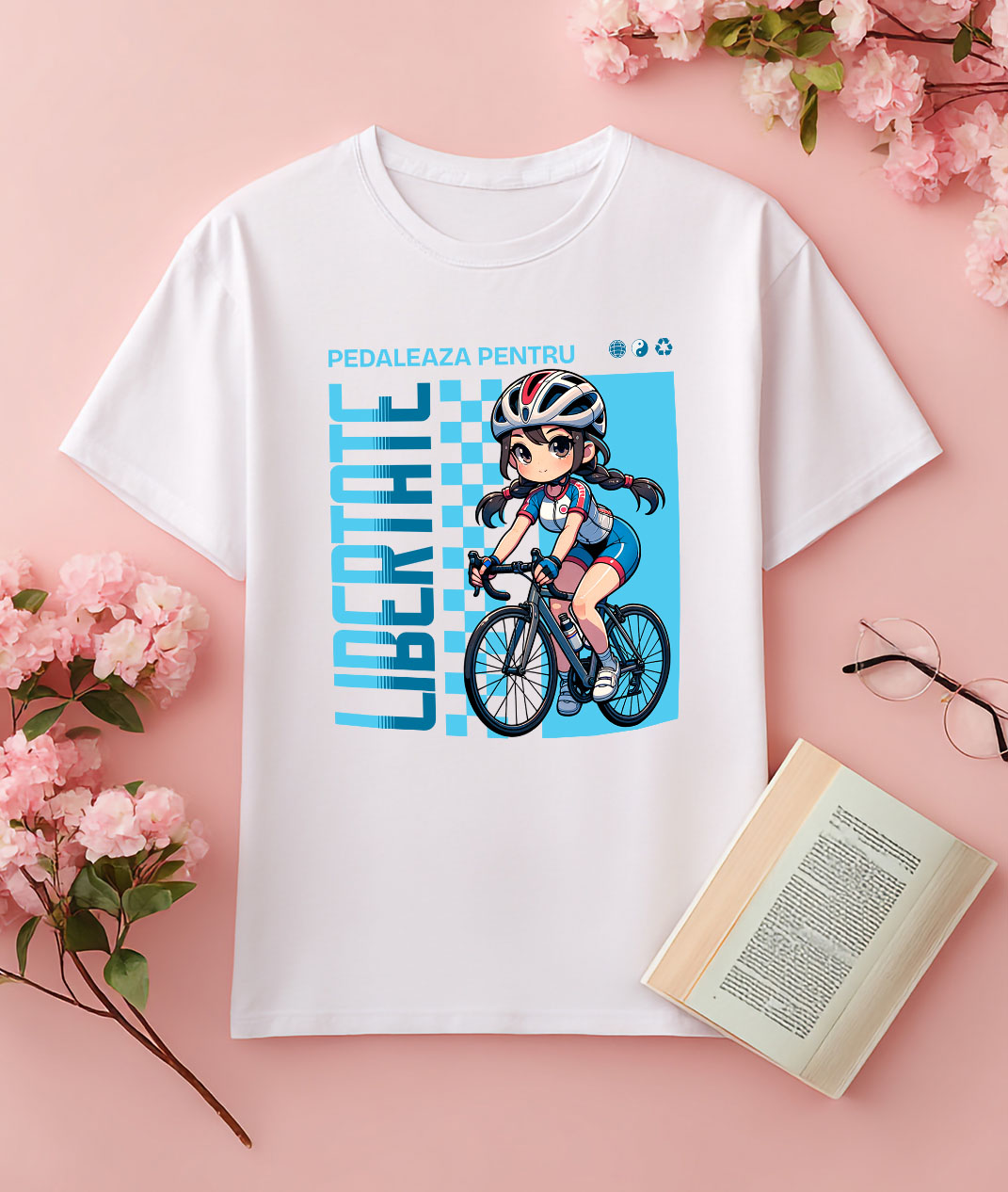 Tricou Femei, Barbati, Copii, Fata, Baiat, Unisex Personalizat Fată Anime pe Bicicletă – Design Sportiv pentru Cadouri Personalizate [2]