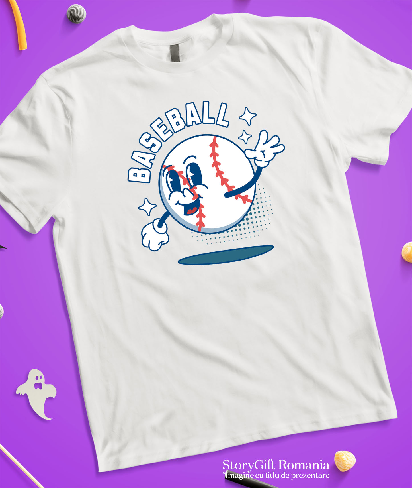 Tricou Femei, Barbati, Copii, Fata, Baiat, Unisex Personalizat Minge de Baseball Animată – Design Sportiv și Motivațional [2]