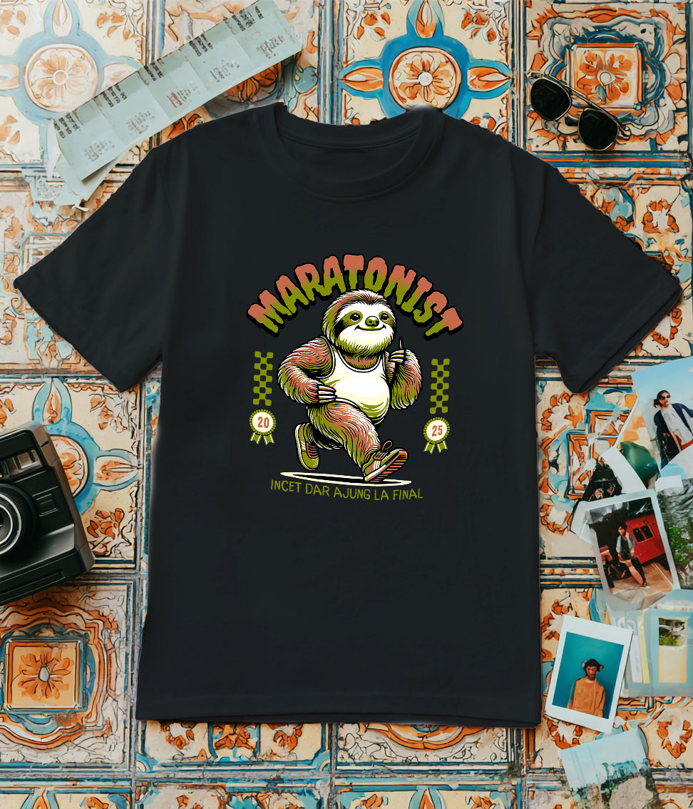 Tricou Femei, Barbati, Copii, Fata, Baiat, Unisex Personalizat Animal Leneș Maratonist – Design Amuzant pentru Iubitorii de Sport [2]