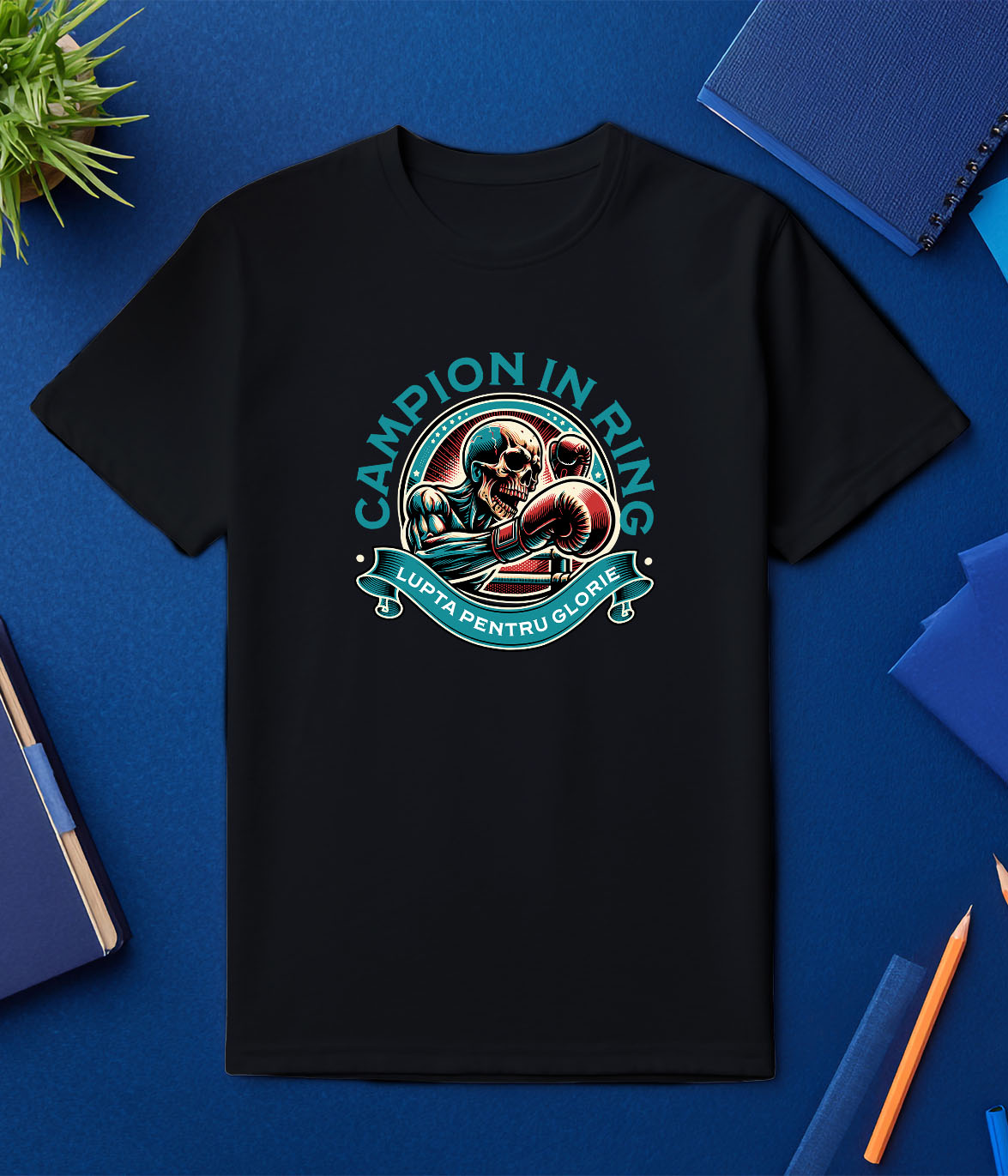 Tricou Femei, Barbati, Copii, Fata, Baiat, Unisex Personalizat Schelet Boxer – Campion în Ring, Motivație și Forță [2]