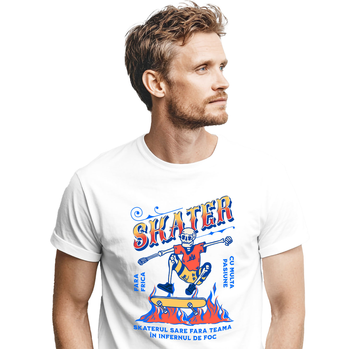 Tricou Femei, Barbati, Copii, Fata, Baiat, Unisex Personalizat Schelet Skateboard Craniu în Flăcări – Design Extrem pentru Skateri