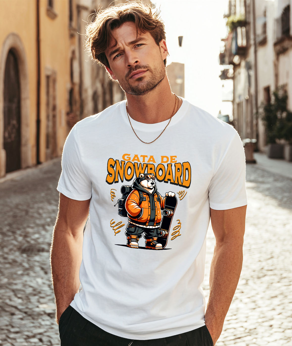 Tricou Femei, Barbati, Copii, Fata, Baiat, Unisex Personalizat Urs Polar Modern Pe Snowboard – Design Cool De Iarnă [1]