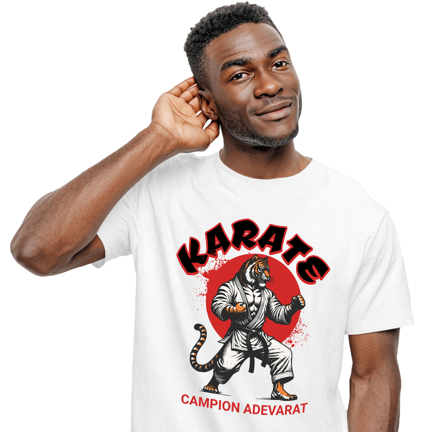 Tricou Femei, Barbati, Copii, Fata, Baiat, Unisex Personalizat Tigru în Costum de Arte Marțiale – Karate, Lupta de Contact, Motivație Sportivă