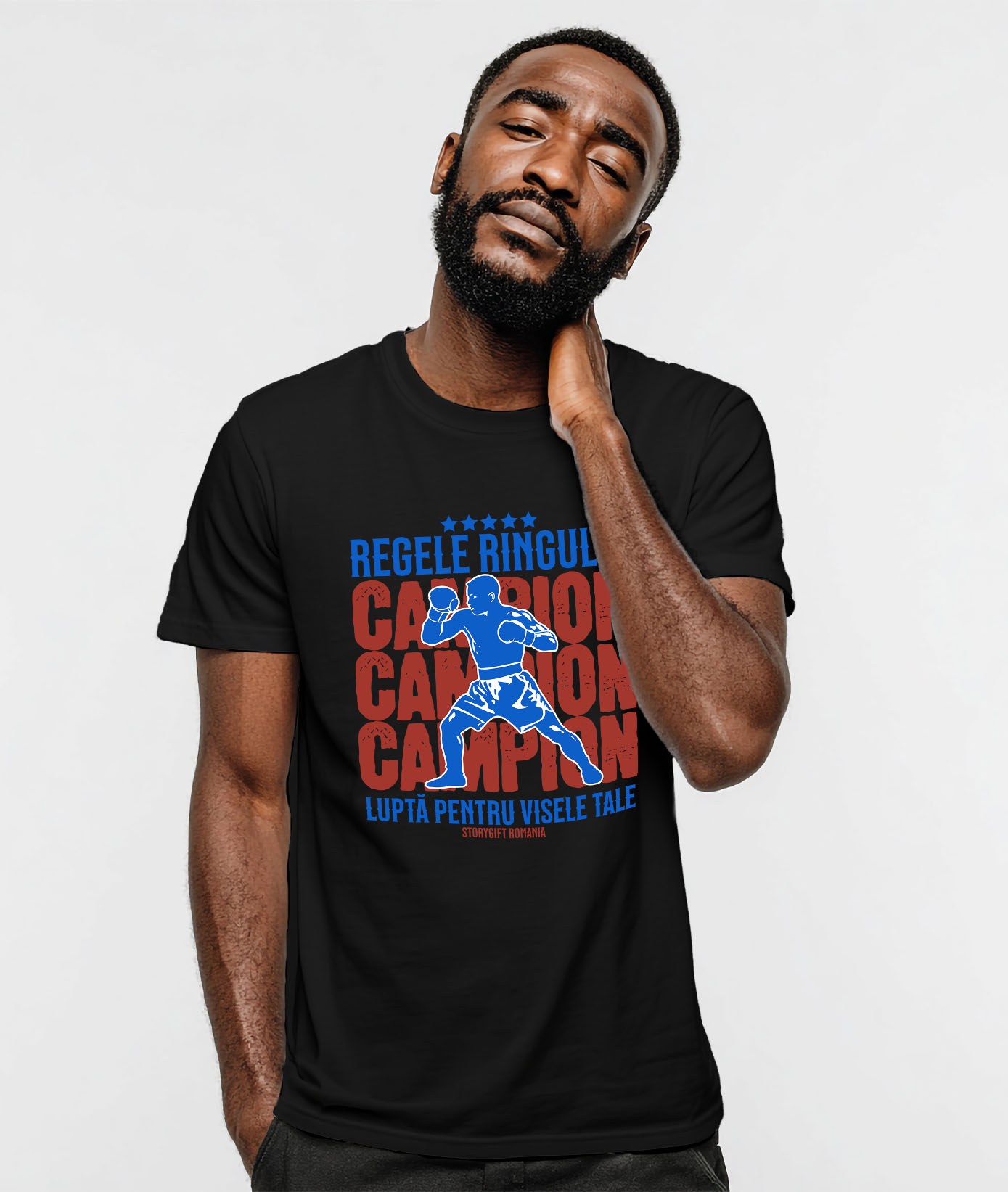 Tricou Femei, Barbati, Copii, Fata, Baiat, Unisex Personalizat Siluetă Boxer – Regele Ringului, Motivație și Sport de Contact [1]