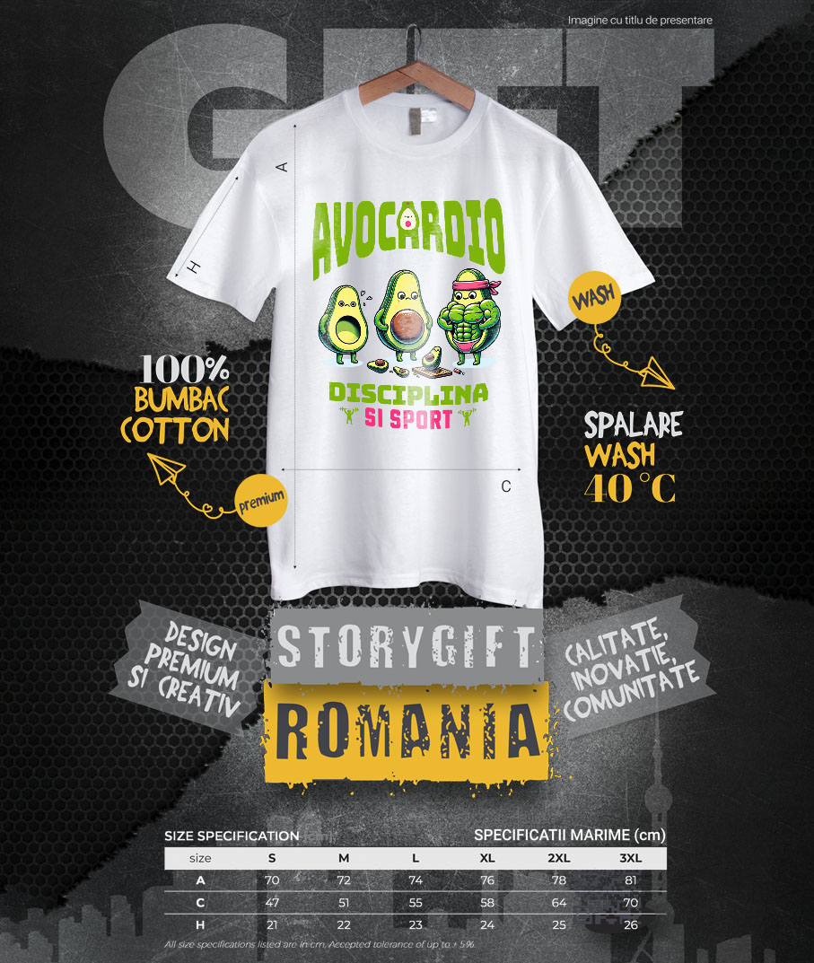 Tricou Femei, Barbati, Copii, Fata, Baiat, Unisex Personalizat : Avocado și Evoluția Fitness – Motivație și Disciplină pentru Sportivi [3]