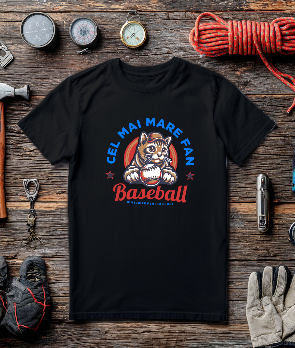 Tricou Femei, Barbati, Copii, Fata, Baiat, Unisex Personalizat Pisică Jucătoare de Baseball – Cadou Amuzant pentru Iubitorii de Sport [2]