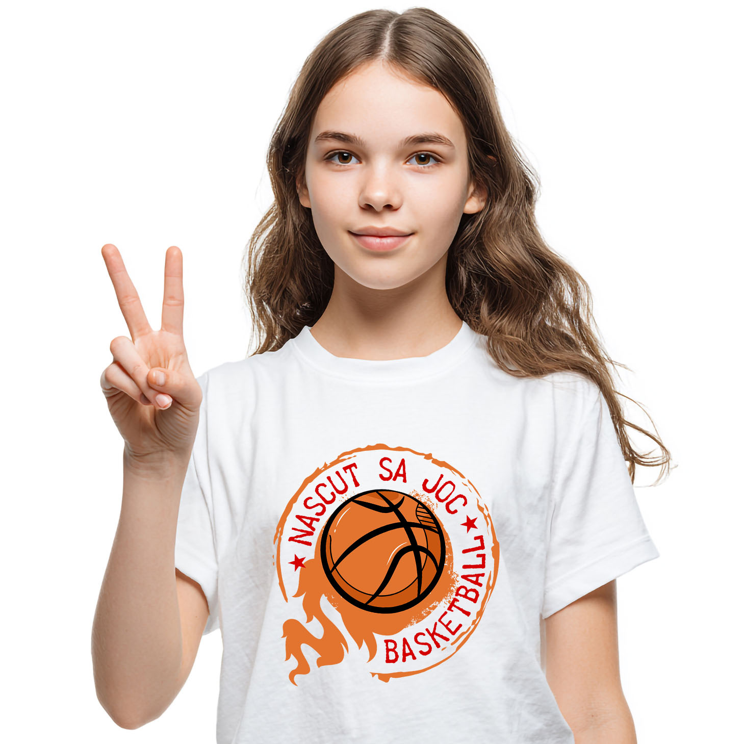 Sport - Tricou Femei, Barbati, Copii, Fata, Baiat, Unisex Personalizat Minge Baschet Flăcări – Cadou Motivațional „Născut Să Joc” pentru Iubitorii Sportului
