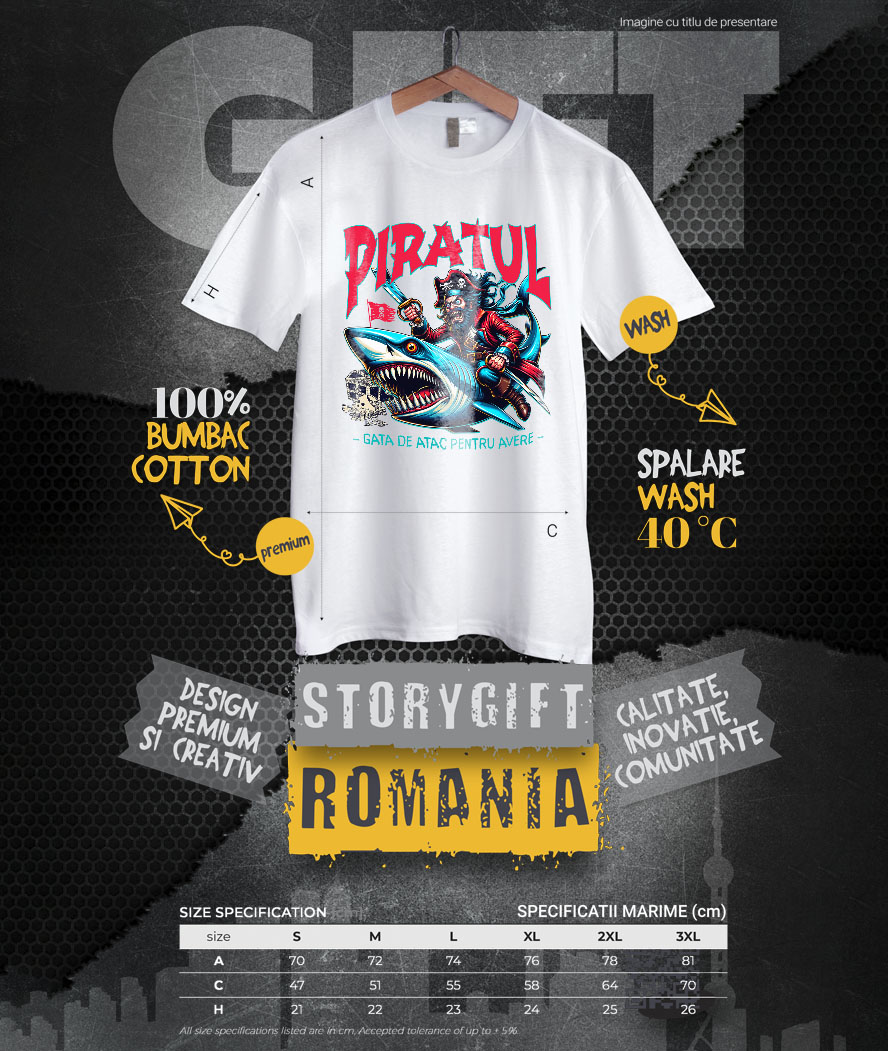 Tricou Femei, Barbati, Copii, Fata, Baiat, Unisex Personalizat Pirat Nervos pe Rechin cu Sabie - Cadou Personalizat pentru Copii și Tati [3]