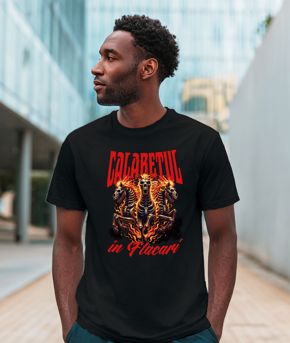 Tricou Femei, Barbati, Copii, Fata, Baiat, Unisex Personalizat Schelete și Cai în Flăcări - Calaretul în Flăcări Halloween - Cadouri Personalizate Groază [1]