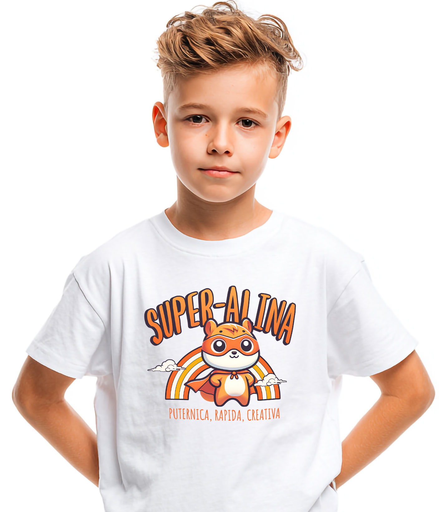 Tricou Femei, Barbati, Copii, Fata, Baiat, Unisex Personalizat Veverița Cu Masca Și Pelerină De Super Erou Curcubeu – Cadou Personalizat Pentru Copii [3]