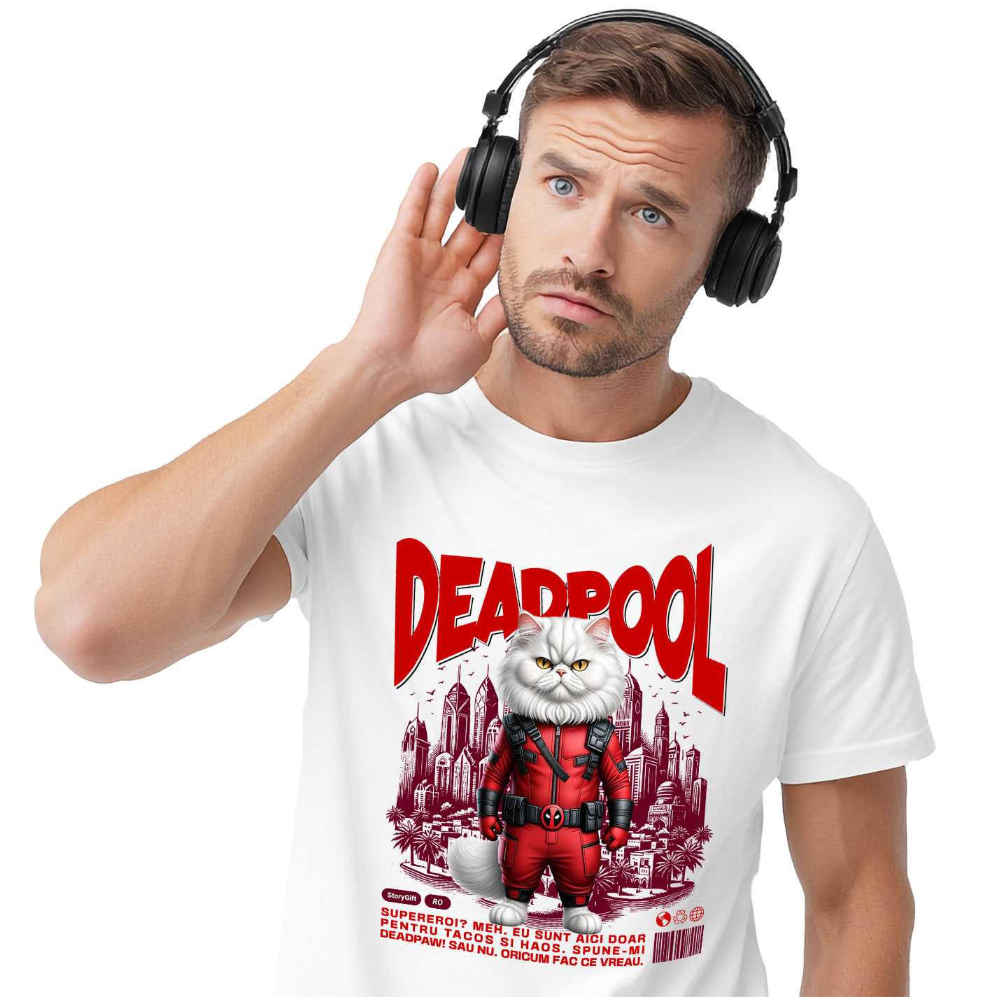 SuperEroi si Personaje TV - Tricou Femei, Barbati, Copii, Fata, Baiat, Unisex Personalizat Pisică Persană în Costum Deadpool – Supererou Haioș și Personalizat