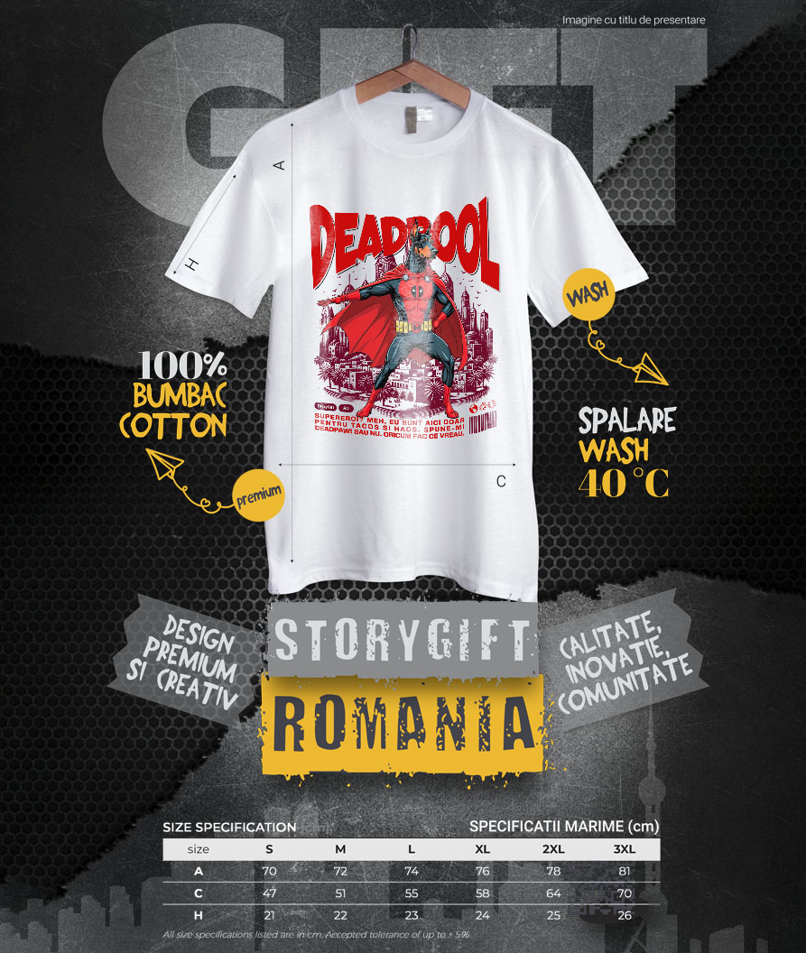Tricou Femei, Barbati, Copii, Fata, Baiat, Unisex Personalizat Doberman în Costum Deadpool – Câine Supererou Personalizat și Amuzant [3]