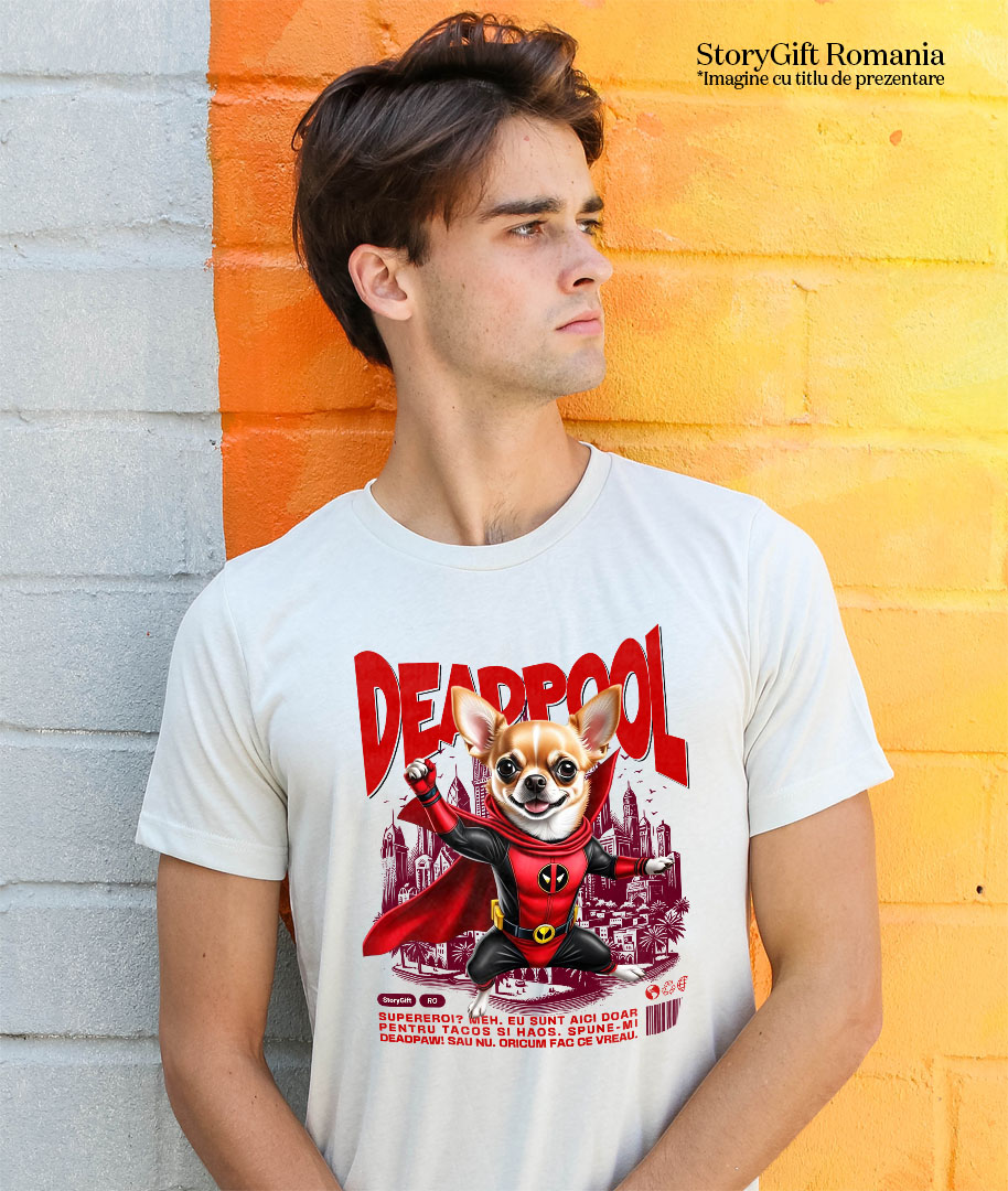 Tricou Femei, Barbati, Copii, Fata, Baiat, Unisex Personalizat Chihuahua în Costum Deadpool – Câine Supererou Adorabil și Personalizat [1]