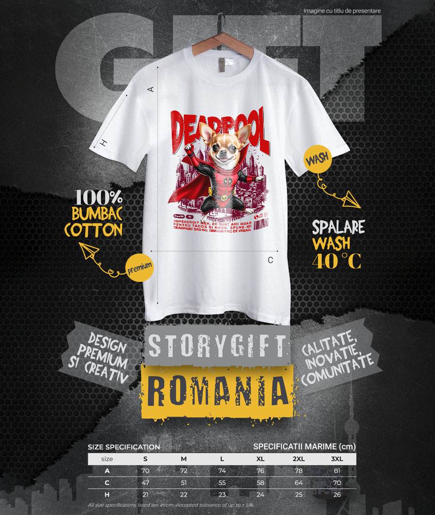 Tricou Femei, Barbati, Copii, Fata, Baiat, Unisex Personalizat Chihuahua în Costum Deadpool – Câine Supererou Adorabil și Personalizat [3]