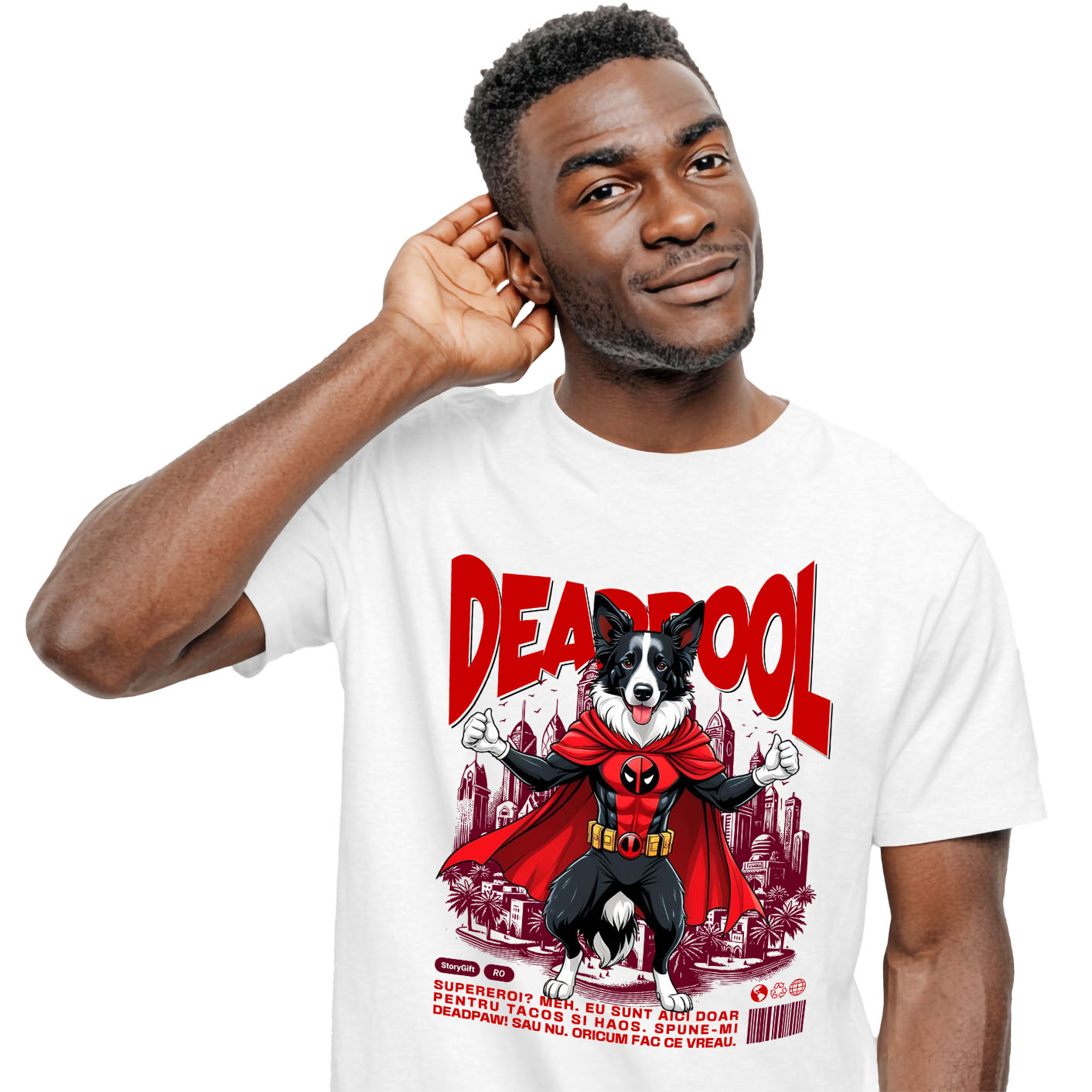 Tricou Femei, Barbati, Copii, Fata, Baiat, Unisex Personalizat Husky Siberian în Costum Deadpool - Cadou Personalizat pentru Copii și Familie