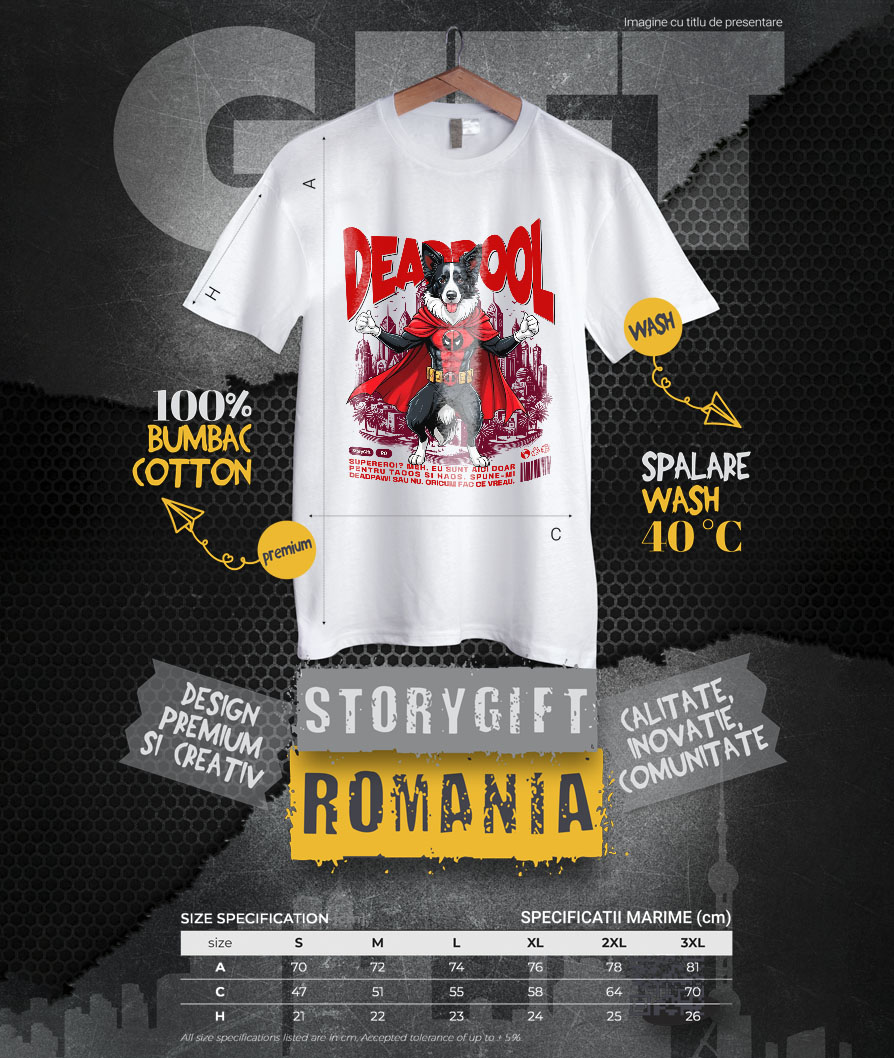 Tricou Femei, Barbati, Copii, Fata, Baiat, Unisex Personalizat Husky Siberian în Costum Deadpool - Cadou Personalizat pentru Copii și Familie [3]
