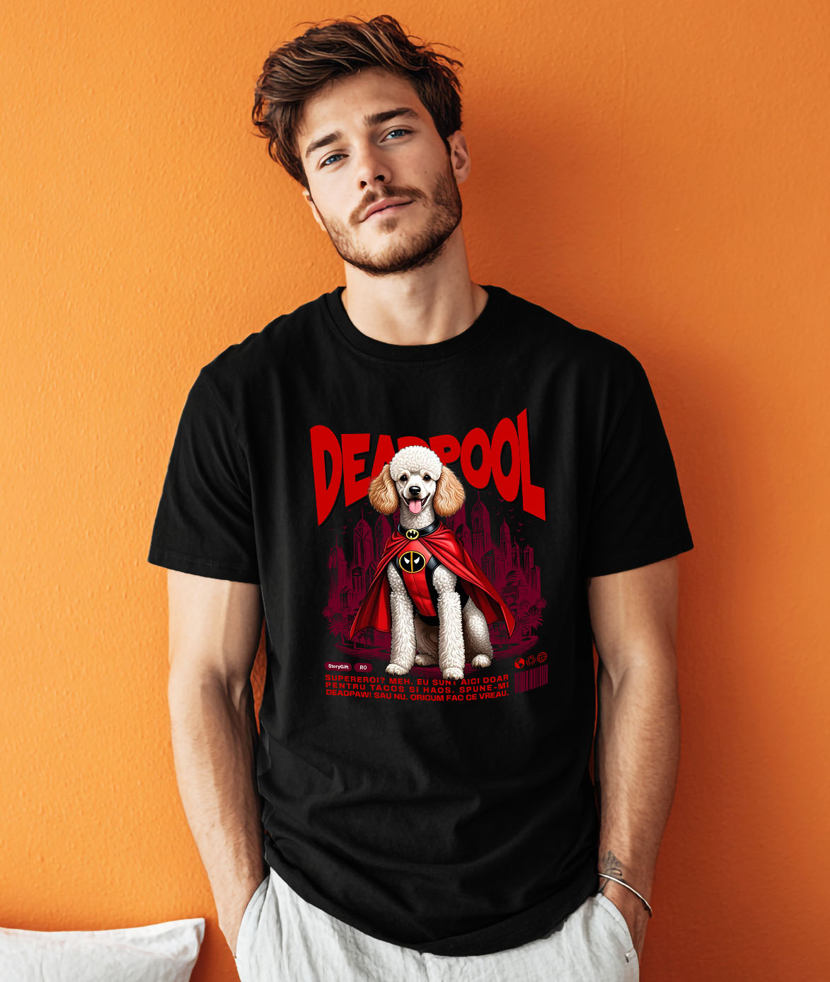 Tricou Femei, Barbati, Copii, Fata, Baiat, Unisex Personalizat Pudel în Costum Deadpool - Cadou Personalizat pentru Copii și Familie [1]