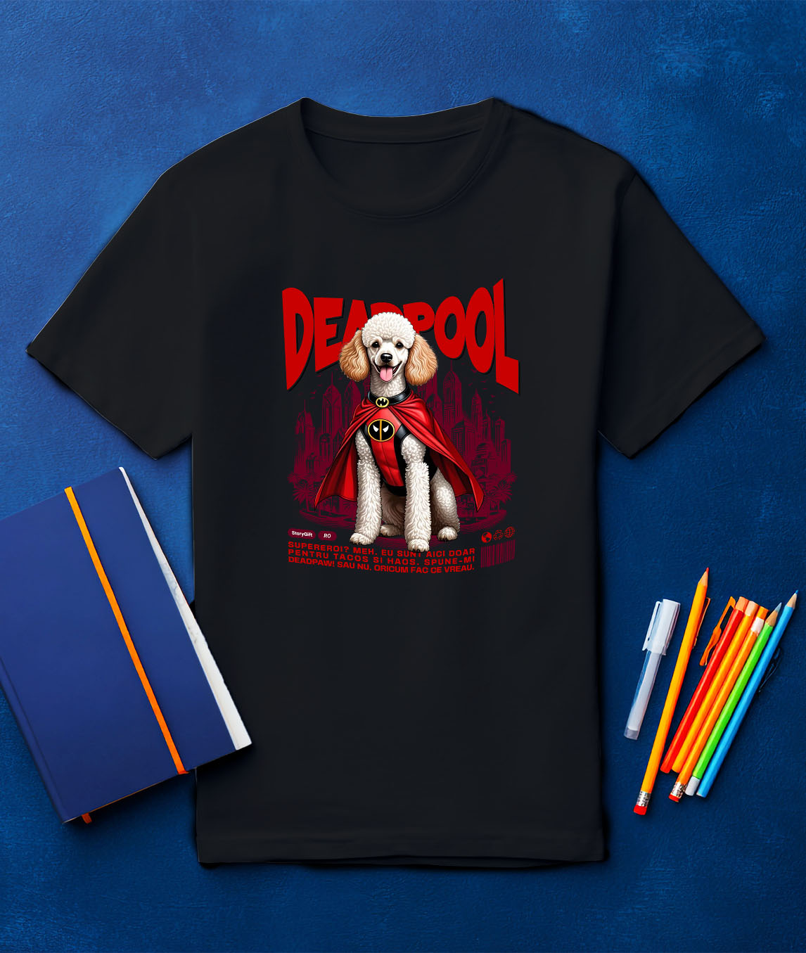 Tricou Femei, Barbati, Copii, Fata, Baiat, Unisex Personalizat Pudel în Costum Deadpool - Cadou Personalizat pentru Copii și Familie [2]