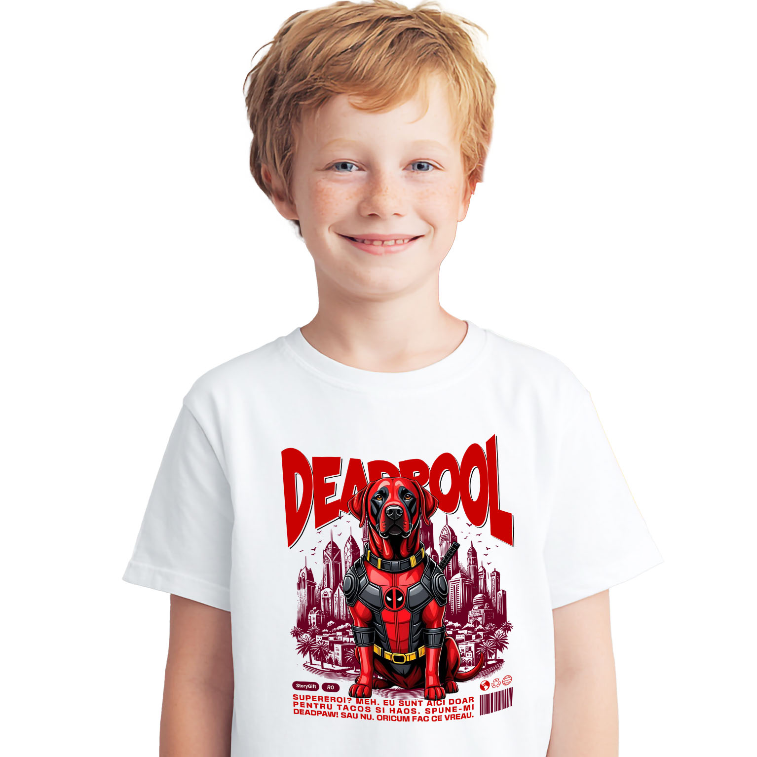 Tricou Femei, Barbati, Copii, Fata, Baiat, Unisex Personalizat Labrador Retriever în Costum Deadpool - Cadou Personalizat pentru Copii și Familie