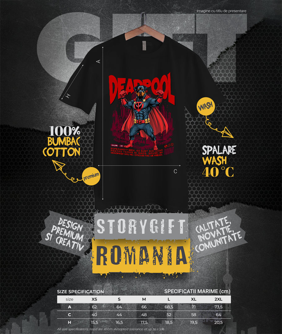 Tricou Femei, Barbati, Copii, Fata, Baiat, Unisex Personalizat Rottweiler în Costum Deadpool - Cadou Personalizat pentru Copii și Familie [3]