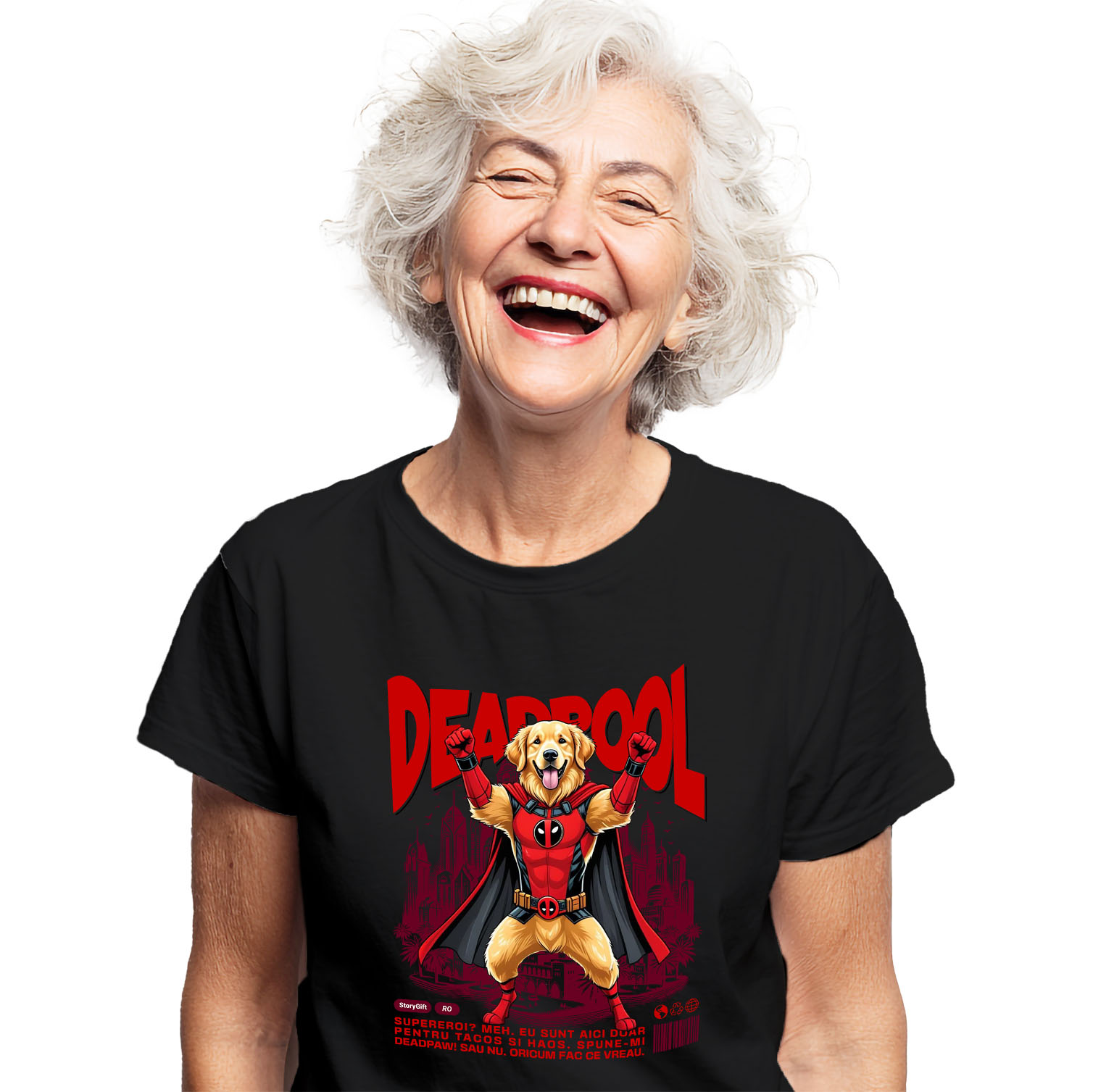 Tricou Femei, Barbati, Copii, Fata, Baiat, Unisex Personalizat Golden Retriever în Costum Deadpool - Cadou Personalizat pentru Copii și Familie