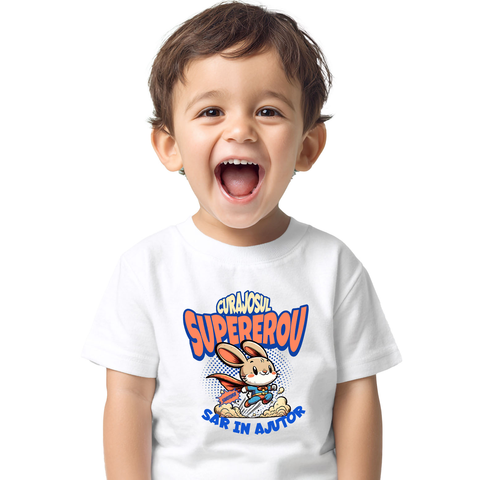 Tricou Femei, Barbati, Copii, Fata, Baiat, Unisex Personalizat Iepure În Costum De Super Erou Cu Pelerină Roșie – Cadou Personalizat Pentru Copii [1]