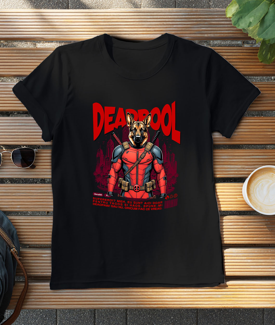 Tricou Femei, Barbati, Copii, Fata, Baiat, Unisex Personalizat Ciobănesc German în Costum Deadpool - Cadou Personalizat pentru Copii și Familie [2]