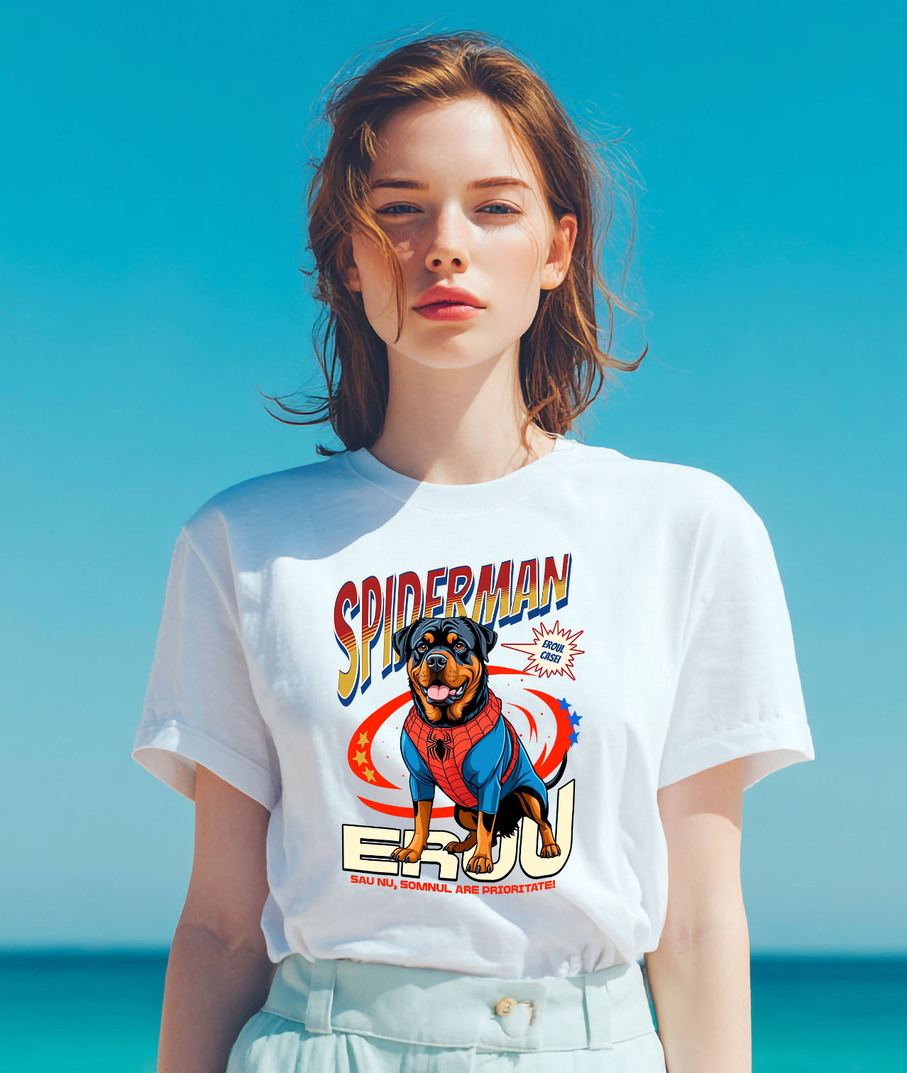 Tricou Femei, Barbati, Copii, Fata, Baiat, Unisex Personalizat Rottweiler în Costum Spider-Man - Cadou Personalizat pentru Copii și Familie [1]