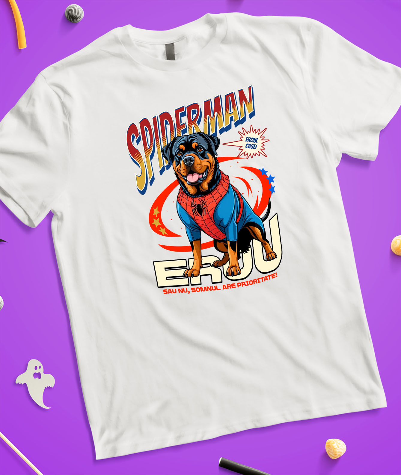 Tricou Femei, Barbati, Copii, Fata, Baiat, Unisex Personalizat Rottweiler în Costum Spider-Man - Cadou Personalizat pentru Copii și Familie [2]
