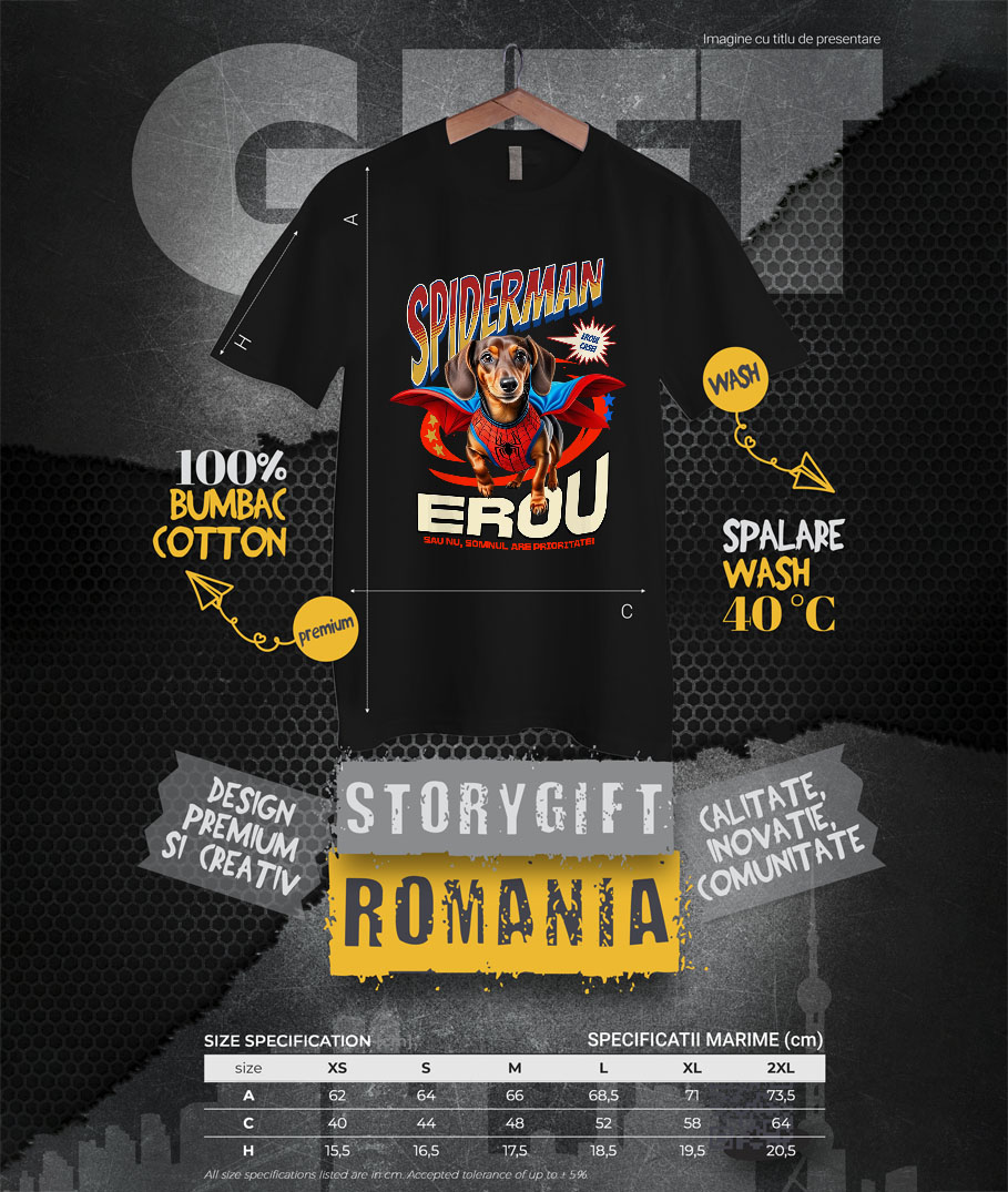 Tricou Femei, Barbati, Copii, Fata, Baiat, Unisex Personalizat Teckel (Dachshund) în Costum Spider-Man - Cadou Personalizat pentru Copii și Familie [3]