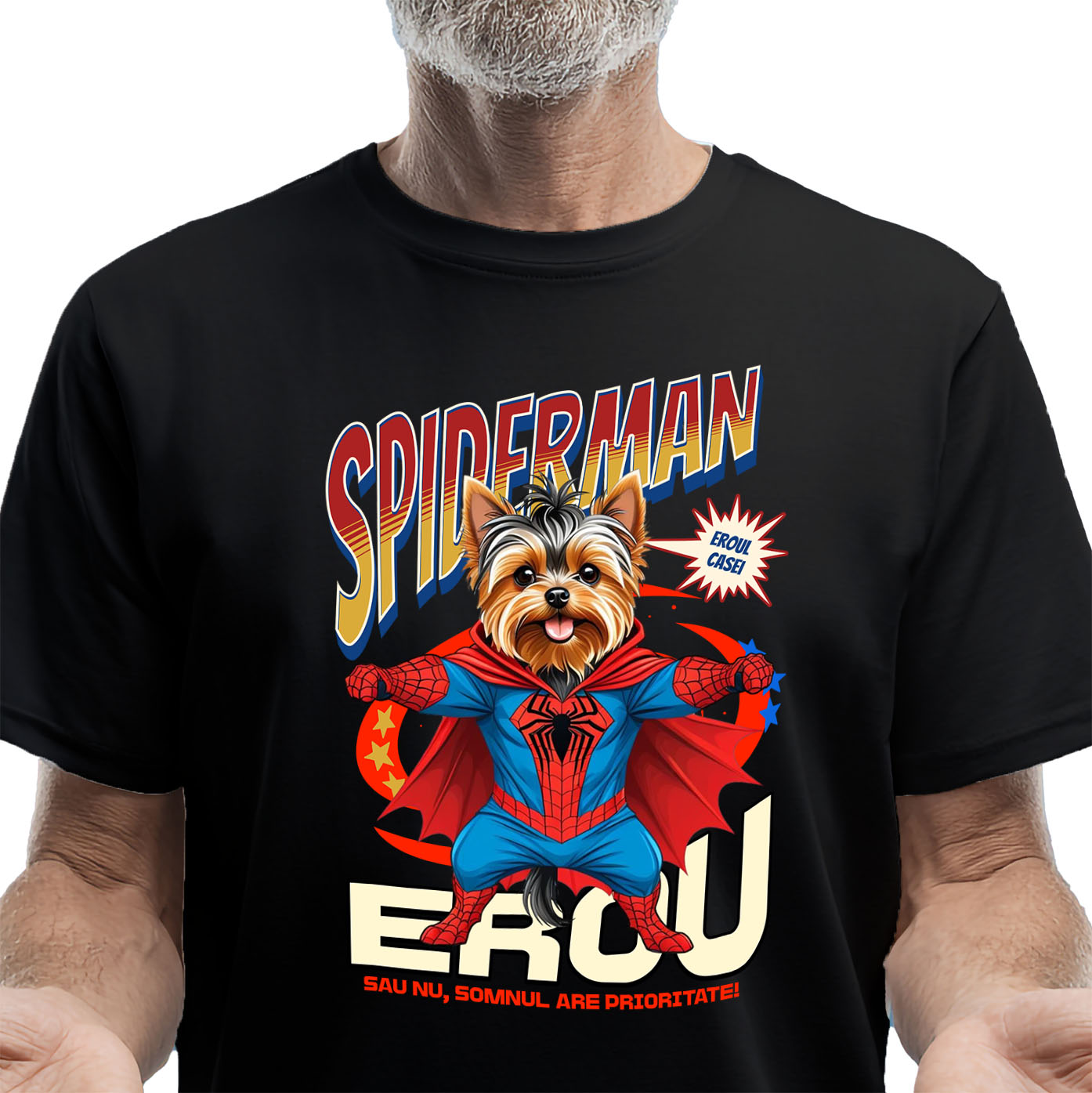 Tricou Femei, Barbati, Copii, Fata, Baiat, Unisex Personalizat Yorkshire Terrier în Costum Spider-Man - Cadou Personalizat pentru Copii și Familie