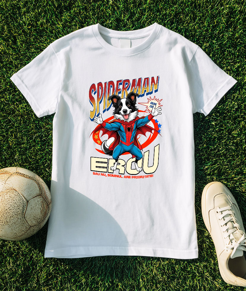 Tricou Femei, Barbati, Copii, Fata, Baiat, Unisex Personalizat Border Collie în Costum Spider-Man - Cadou Personalizat pentru Copii și Familie [2]