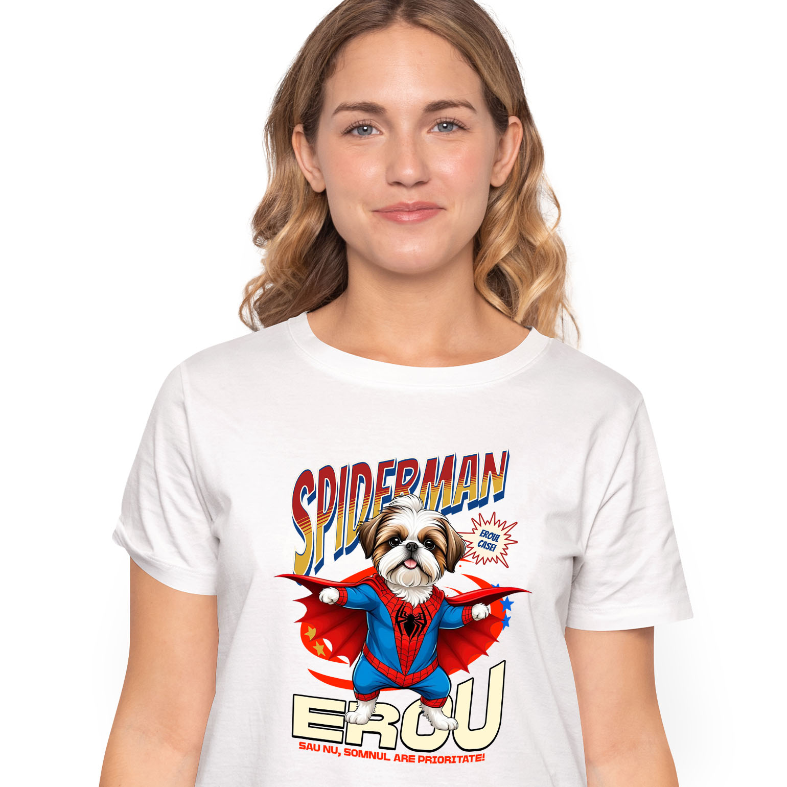 Tricou Femei, Barbati, Copii, Fata, Baiat, Unisex Personalizat Shih Tzu în Costum Spider-Man - Cadou Personalizat pentru Copii și Familie