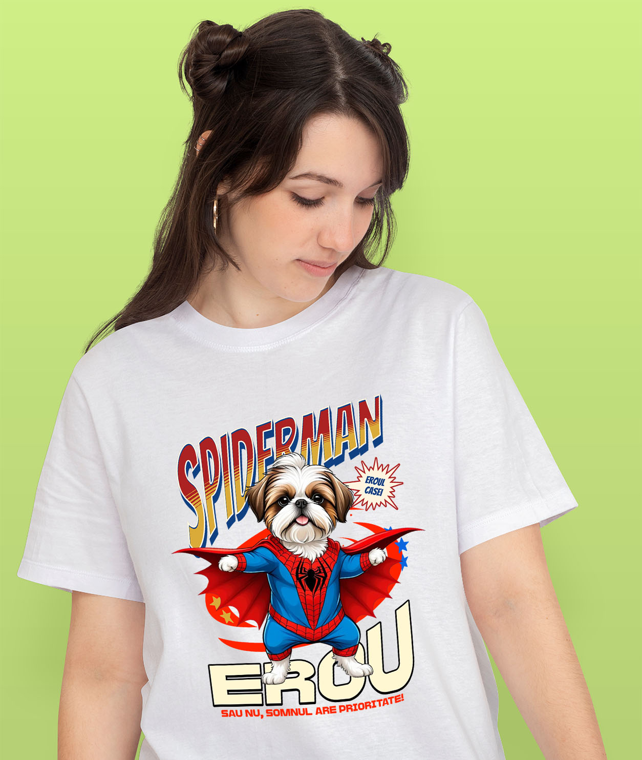Tricou Femei, Barbati, Copii, Fata, Baiat, Unisex Personalizat Shih Tzu în Costum Spider-Man - Cadou Personalizat pentru Copii și Familie [1]