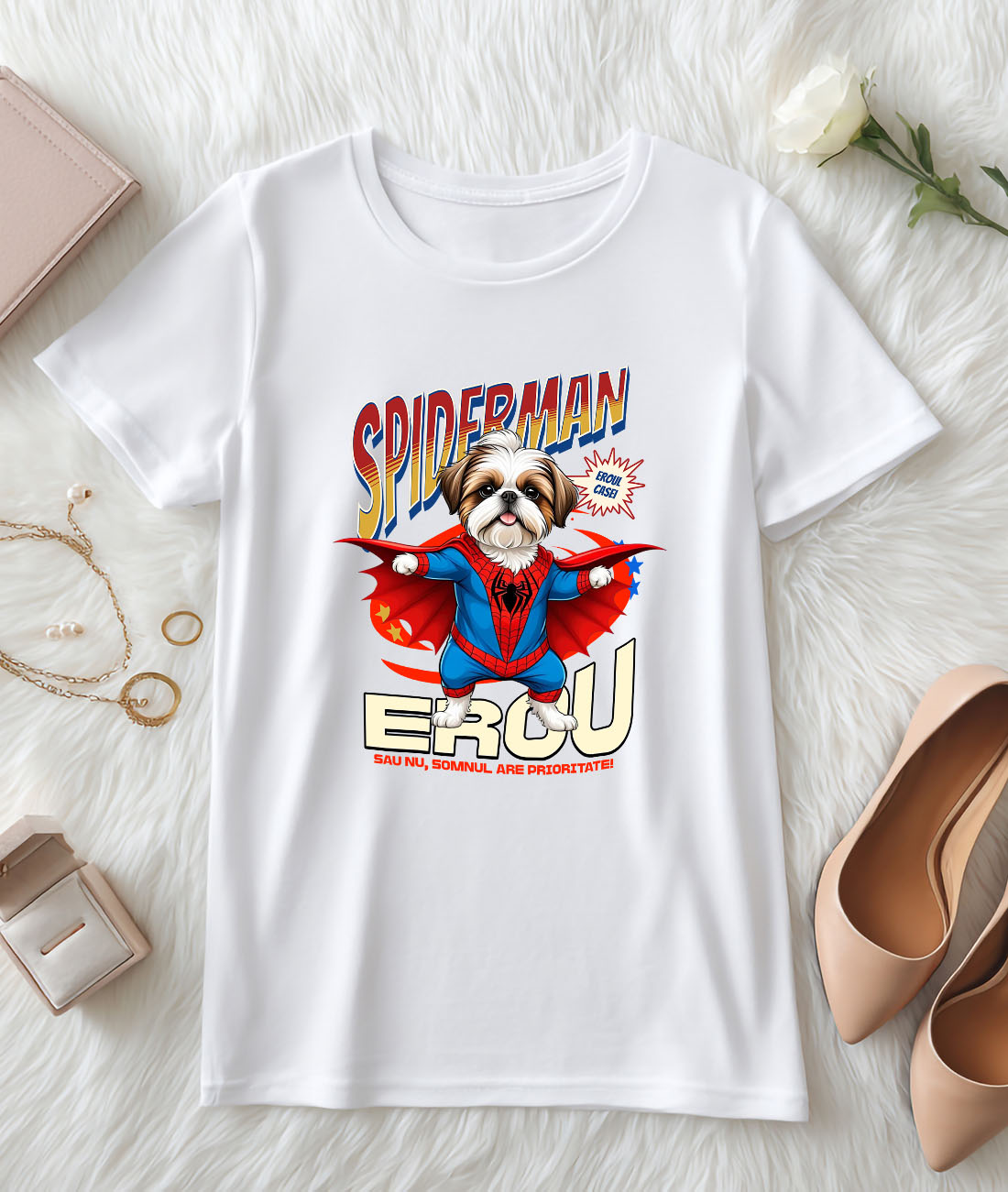 Tricou Femei, Barbati, Copii, Fata, Baiat, Unisex Personalizat Shih Tzu în Costum Spider-Man - Cadou Personalizat pentru Copii și Familie [2]