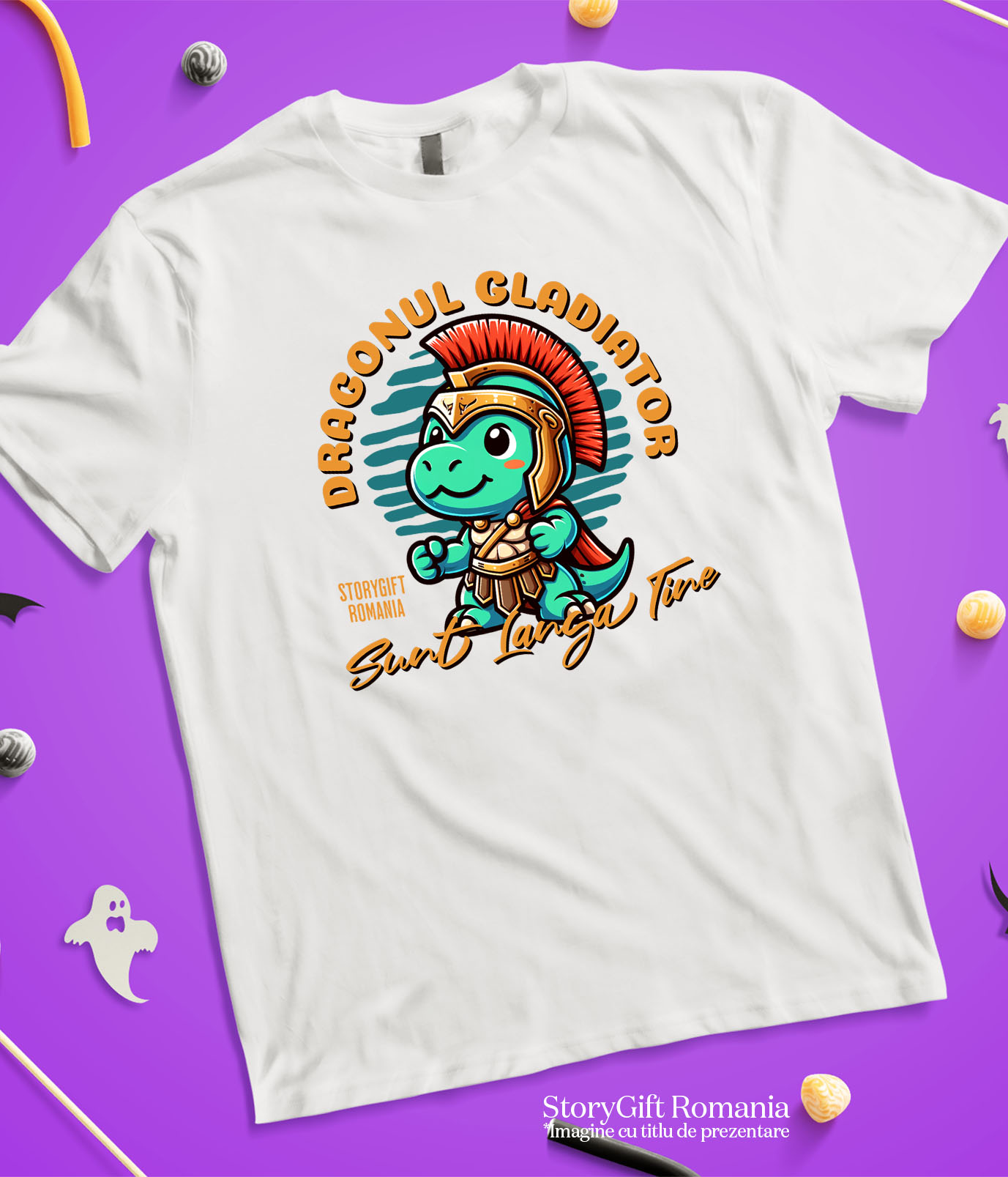 Tricou Femei, Barbati, Copii, Fata, Baiat, Unisex Personalizat Dragon Cu Armură Și Căpă De Gladiator – Cadou Personalizat Pentru Copii [4]