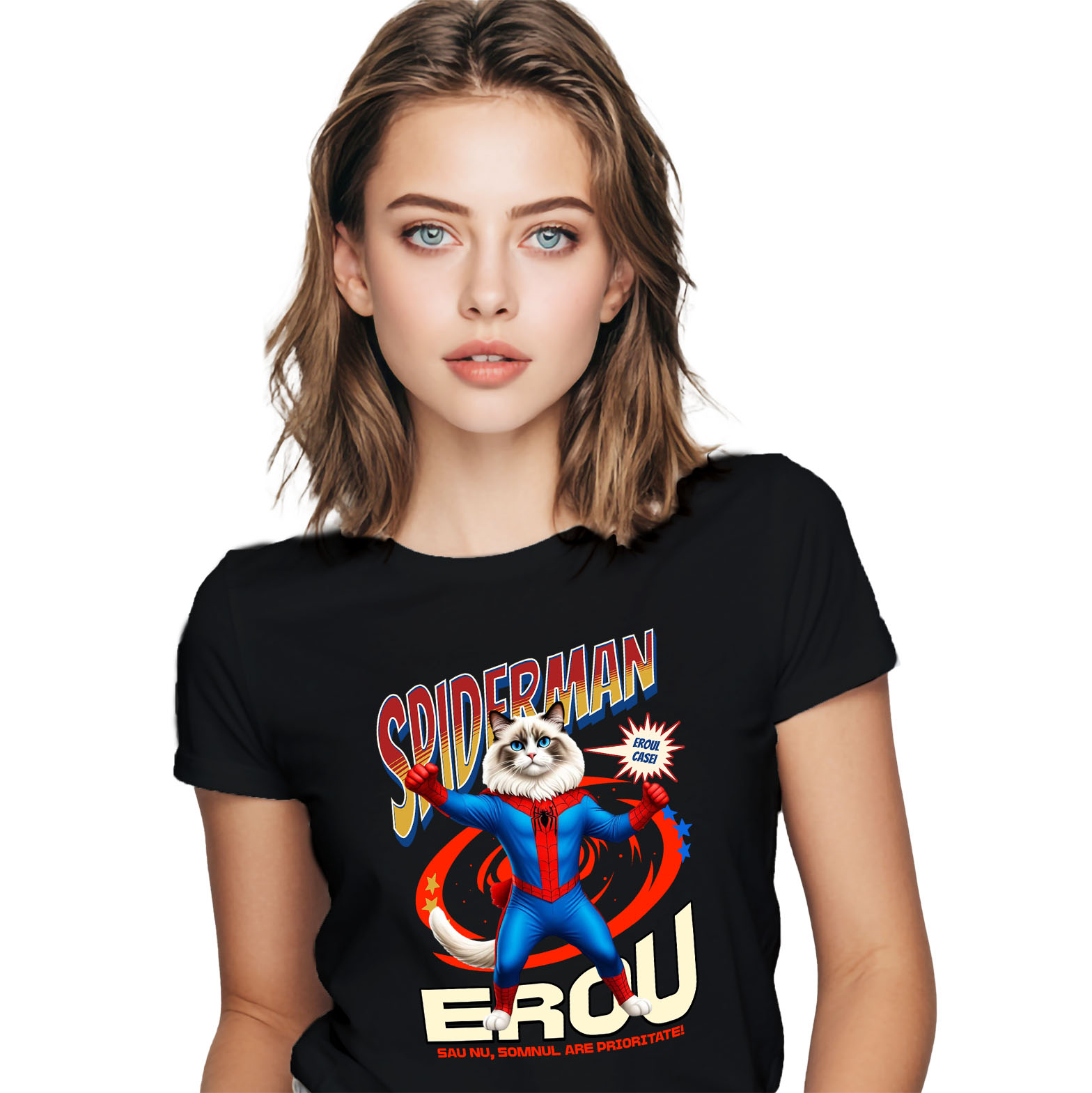 SuperEroi si Personaje TV - Tricou Femei, Barbati, Copii, Fata, Baiat, Unisex Personalizat Ragdoll Pisică în Costum Spider-Man cu Pelerină - Cadou Personalizat pentru Iubitorii de Pisici și Copii