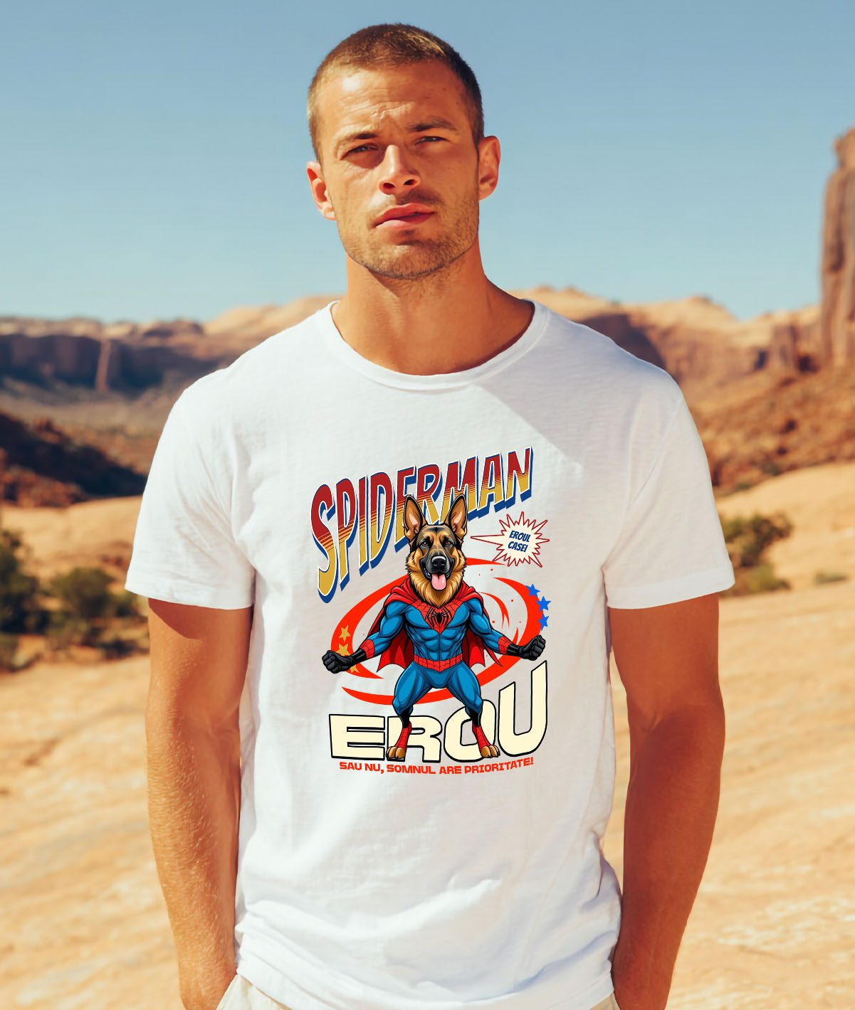 Tricou Femei, Barbati, Copii, Fata, Baiat, Unisex Personalizat Ciobănesc German în Costum Spider-Man cu Pelerină - Cadou Personalizat pentru Iubitorii de Câini și Copii [1]