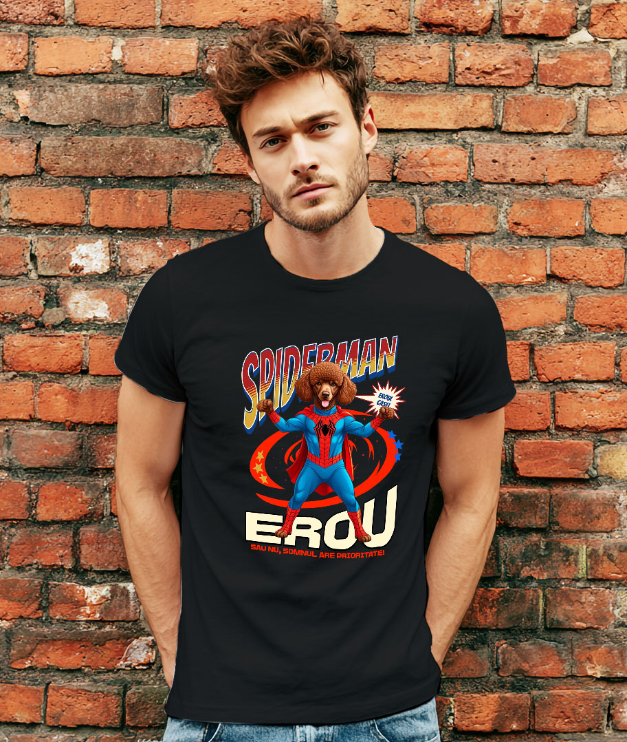 Tricou Femei, Barbati, Copii, Fata, Baiat, Unisex Personalizat Pudel în Costum Spider-Man cu Pelerină - Cadou Personalizat pentru Iubitorii de Câini și Copii [1]