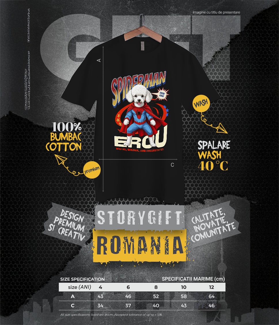 Tricou Femei, Barbati, Copii, Fata, Baiat, Unisex Personalizat Pudel în Costum Spider-Man cu Pelerină - Cadou Personalizat pentru Copii și Iubitorii de Câini [5]