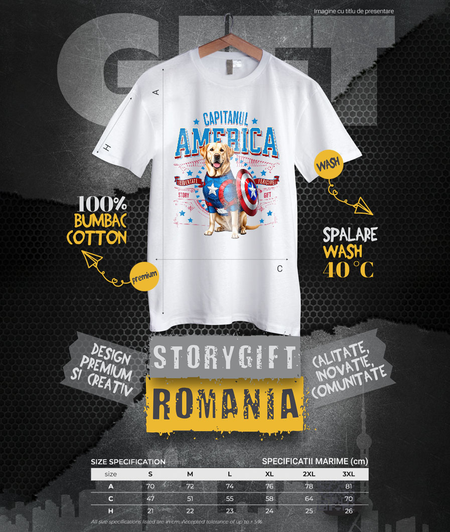 Tricou Femei, Barbati, Copii, Fata, Baiat, Unisex Personalizat Labrador în Costum Captain America cu Pelerină - Cadou Personalizat pentru Copii și Iubitorii de Câini [3]