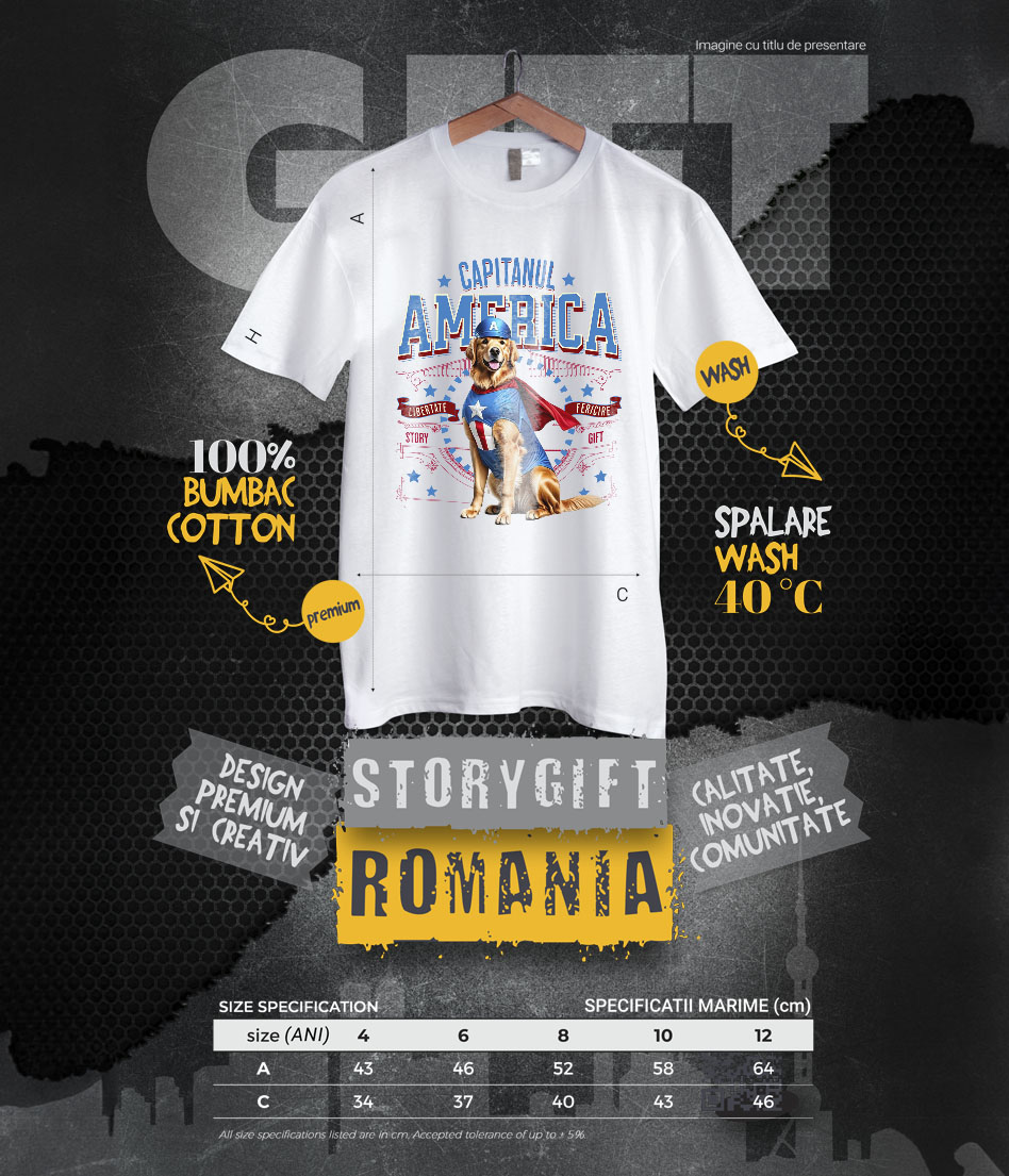 Tricou Femei, Barbati, Copii, Fata, Baiat, Unisex Personalizat Golden Retriever în Costum Captain America cu Pelerină - Cadou Personalizat pentru Copii și Iubitorii de Câini [5]