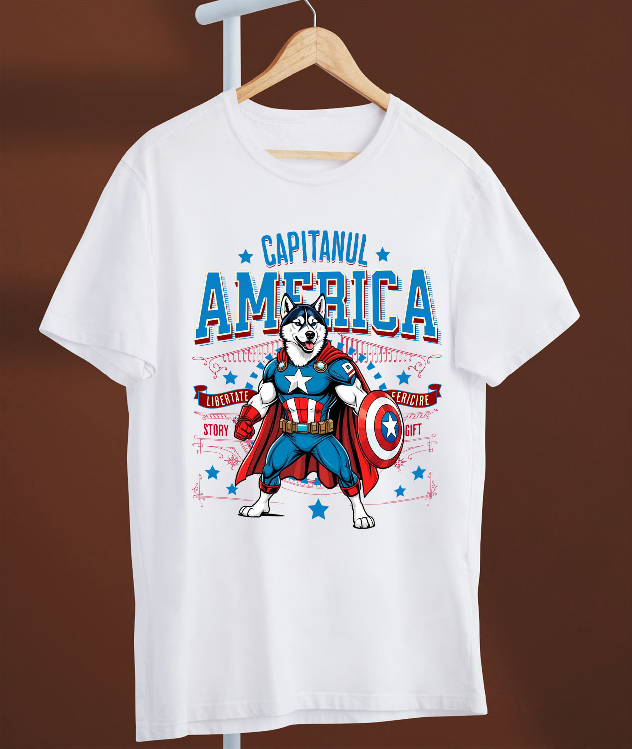 Tricou Femei, Barbati, Copii, Fata, Baiat, Unisex Personalizat Husky Siberian în Costum Captain America cu Pelerină - Cadou Personalizat pentru Copii și Iubitorii de Câini [2]