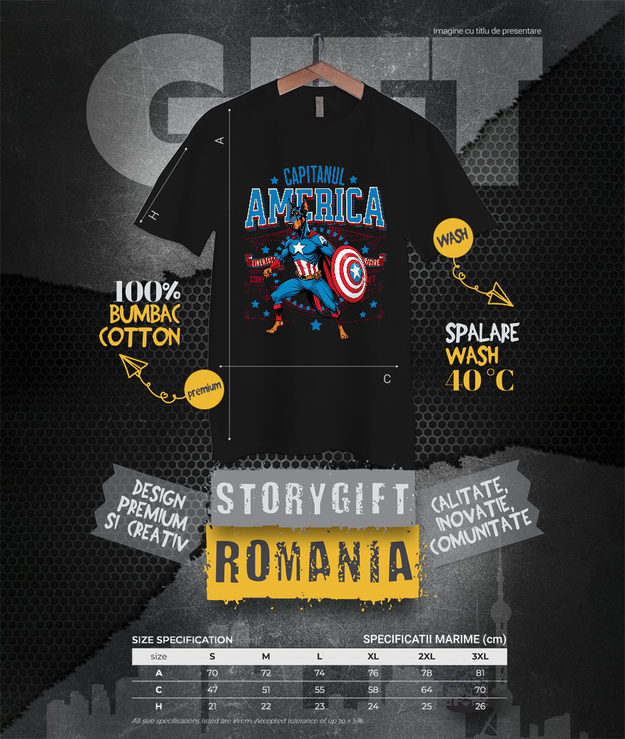 Tricou Femei, Barbati, Copii, Fata, Baiat, Unisex Personalizat Doberman în Costum de Captain America cu Pelerină - Cadou Personalizat pentru Copii și Iubitorii de Câini [3]