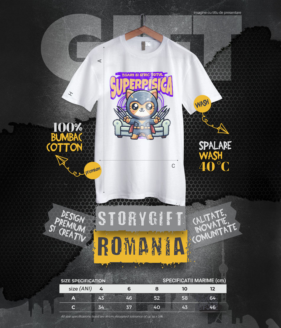 Tricou Femei, Barbati, Copii, Fata, Baiat, Unisex Personalizat Pisica Portocalie În Costum De Super Erou Cu Gheare Lungi – Cadou Personalizat „Zgârâi Și Stric Totul” Pentru Copii [5]