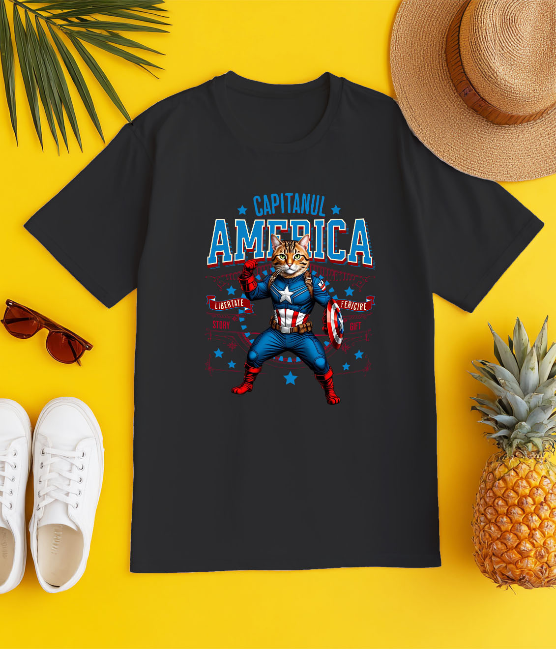 Tricou Femei, Barbati, Copii, Fata, Baiat, Unisex Personalizat Pisica Bengal în Costum de Captain America cu Pelerină - Cadou Personalizat pentru Copii și Iubitorii de Pisici [2]