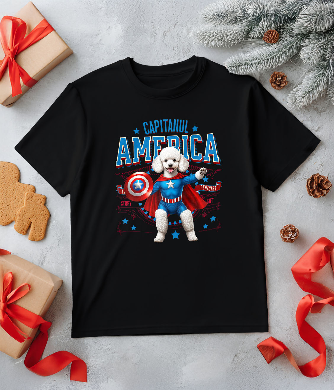 Tricou Femei, Barbati, Copii, Fata, Baiat, Unisex Personalizat Pisica Pudel în Costum de Captain America cu Pelerină - Cadou Personalizat pentru Copii și Iubitorii de Pisici [4]