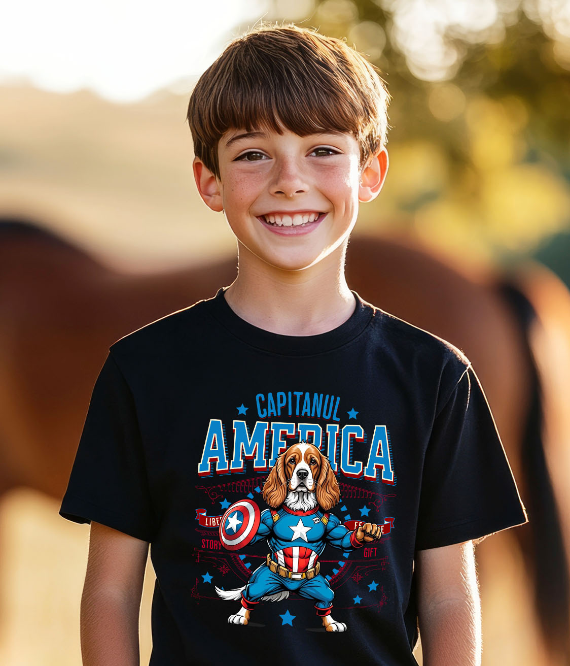 Tricou Femei, Barbati, Copii, Fata, Baiat, Unisex Personalizat Cocker Spaniel în Costum de Captain America - Cadouri Personalizate pentru Iubitorii de Animale [2]